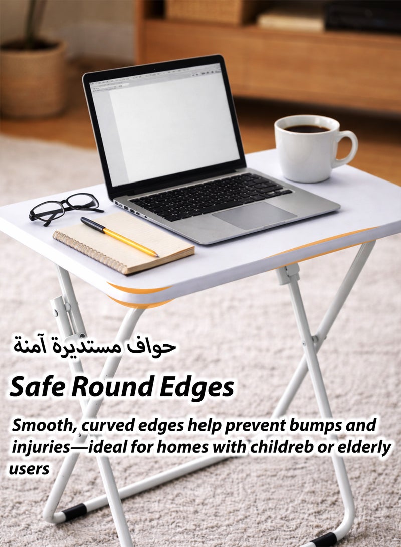 Toshionics Multi-Function Folding Table 60×40×70cm | Sofa Side Table, Laptop Desk, Coffee & Dinner Table | Wooden MDF Top with Steel Frame | Portable White Foldable Home Office Table - Image 2